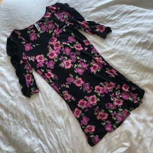 Free People black & pink floral & lace sleeves - M